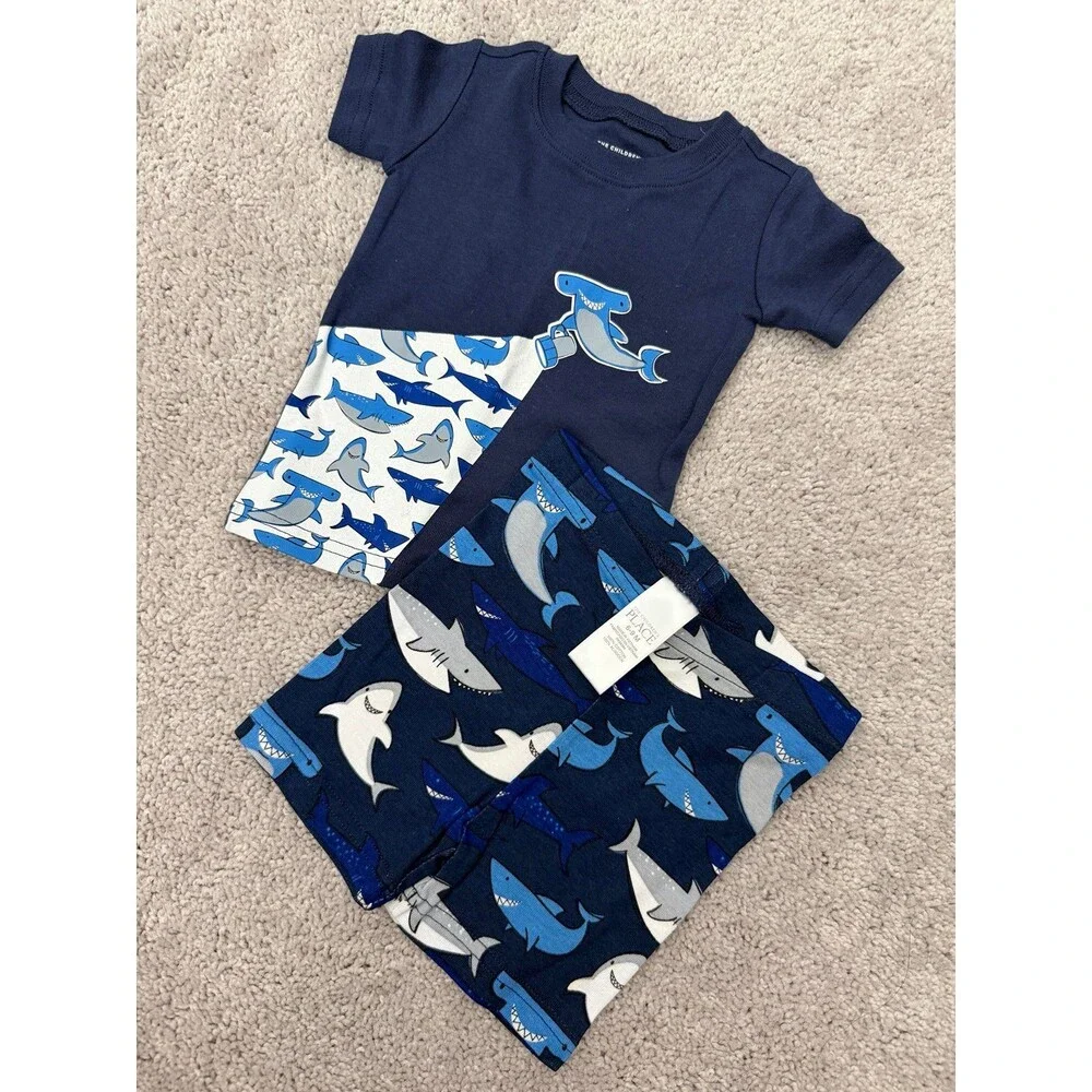NEW TCP Shark Jammie’s Boys Navy & Gray & White Jam’s Set 6-9 Months